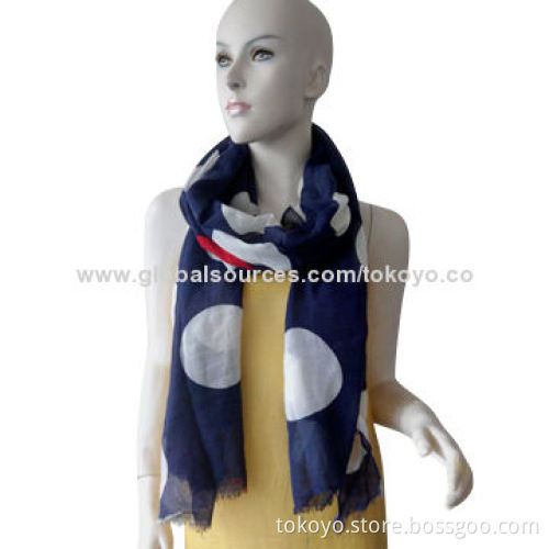 Viscose scarf with screen printing, made of viscose and modal, indigo, sized 180*70+1.5cm